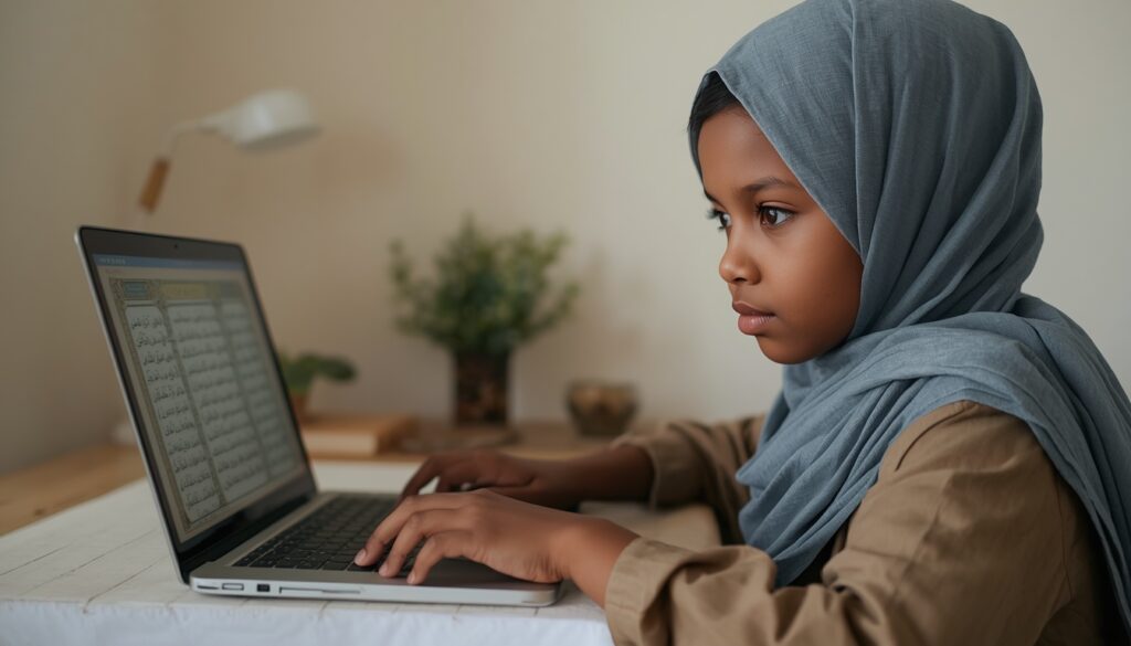 lucid origin a young female girl with a gentle face and brown skin wearing a traditional hija 0